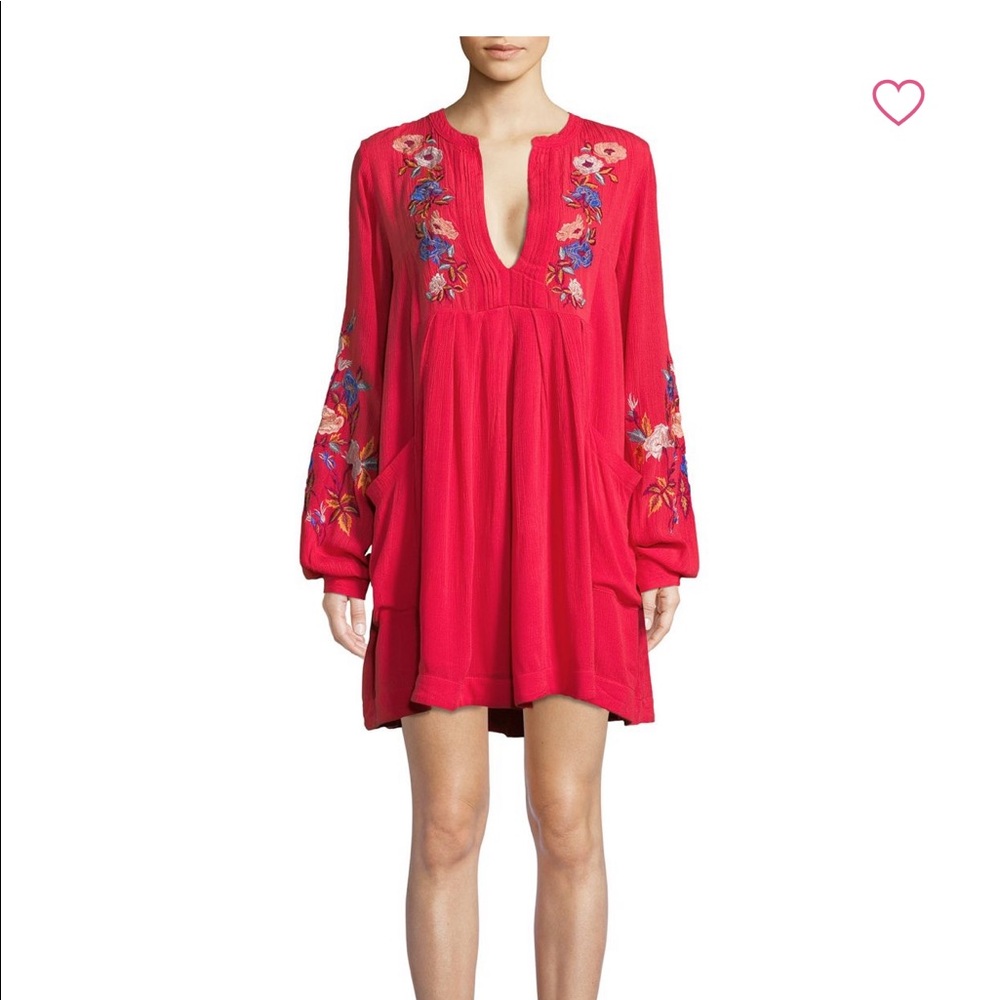 Free people embroidered Long sleeve dress